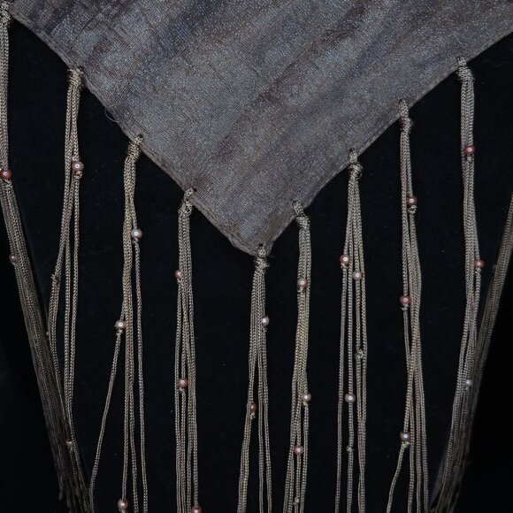 Triangular Brown Shawl with Fringe - Picture 4 of 7